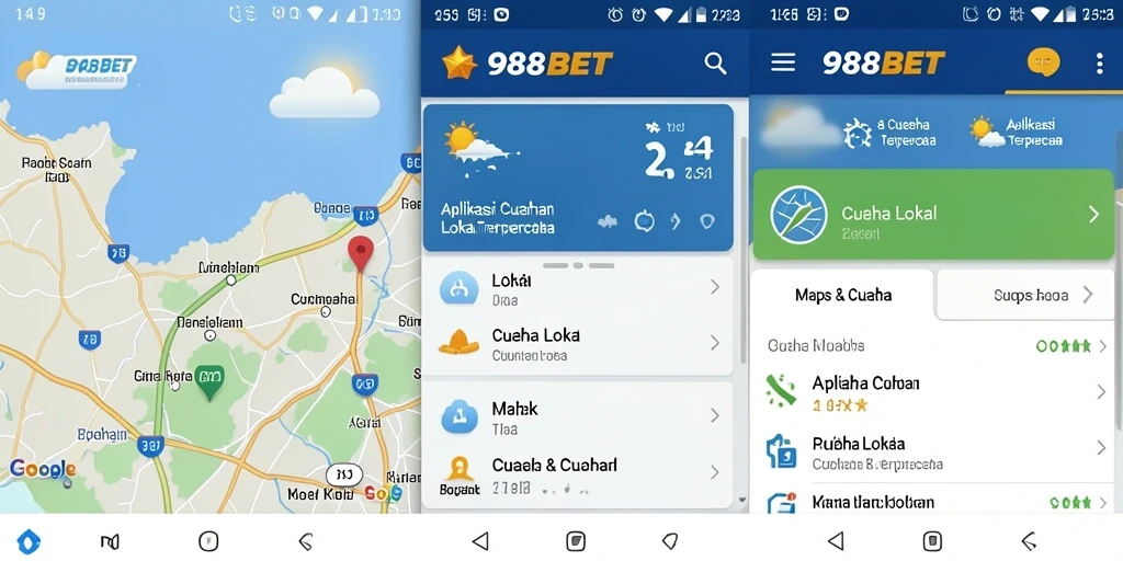 Tampilan antarmuka aplikasi 988BET yang menampilkan informasi cuaca lokal.