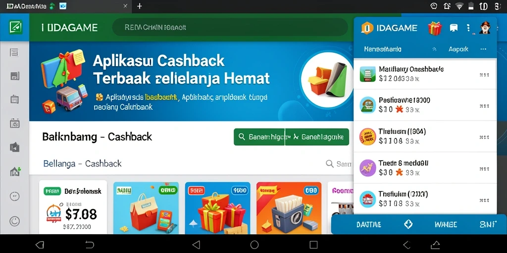 Tampilan antarmuka aplikasi IDAGAME dengan fitur Cashback.