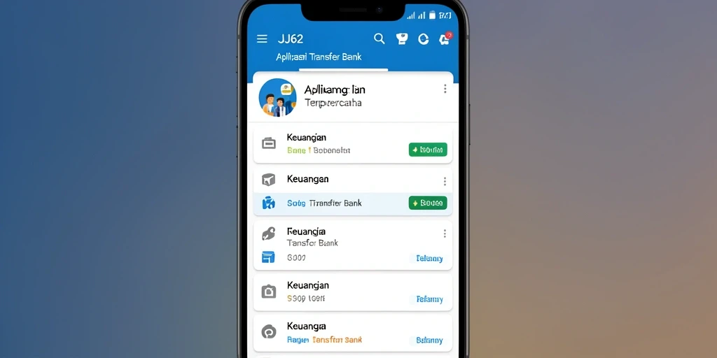 Antarmuka aplikasi JJ62 dengan fitur Transfer Bank yang mudah diakses.
