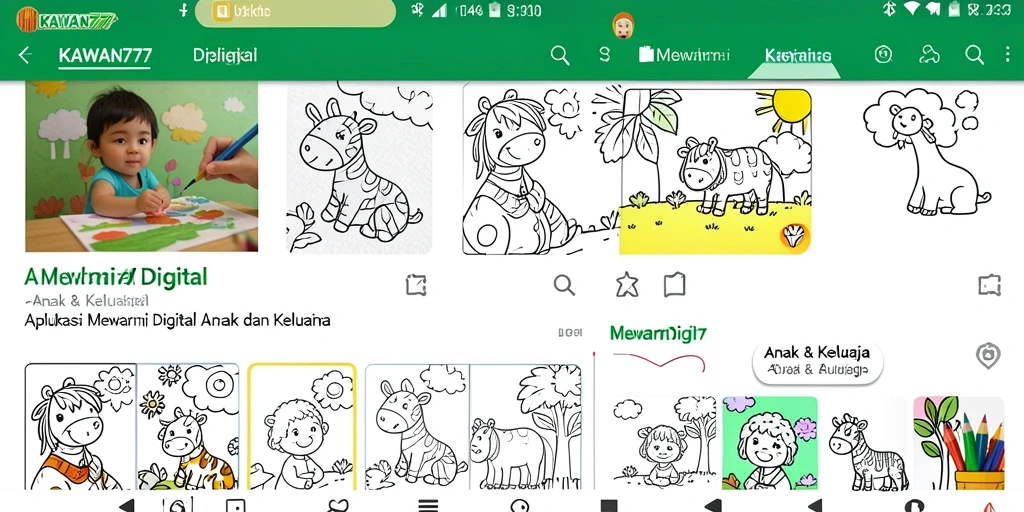 Screenshot KAWAN777 menampilkan antarmuka aplikasi Mewarnai Digital yang menarik.