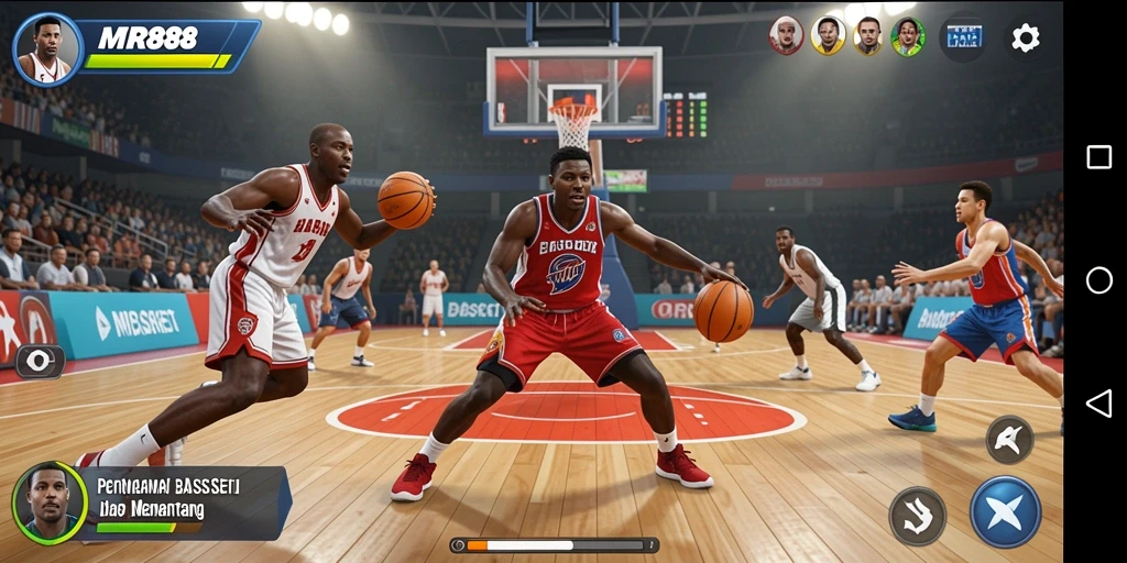 Tampilan antarmuka permainan basket yang menarik dan interaktif.