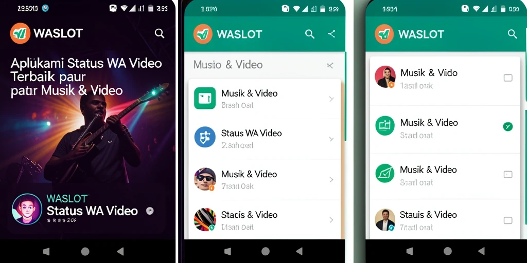 Tampilan antarmuka WASLOT dengan pilihan video Status WA.